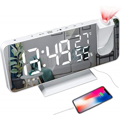 AOZBZ Projection Alarm Clock Mirror LED Digital Alarm Clock with USB Charging Port Projection Alarm Clock with 7.4 Screen FM 12 24H Snooze 3 Levels of Brightness,Hygrometer Thermometer - BZ4TGI0L7