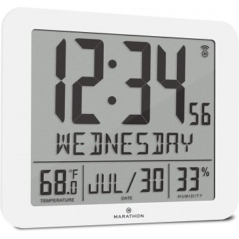 MARATHON Slim Atomic Wall Clock with Full Calendar Display Temperature & Humidity - BWIX49P7P