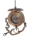 NEO WORLD OF NAUTICAL Brass Sundial Compass with Leather Case & Chain Pocket Compass Push Open Steampunk Accessory Antiquated Finish Beautiful Handmade Gift Clock Gift Brown Antique 2 Inch - BHFH6XFBM