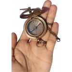 NEO WORLD OF NAUTICAL Brass Sundial Compass with Leather Case & Chain Pocket Compass Push Open Steampunk Accessory Antiquated Finish Beautiful Handmade Gift Clock Gift Brown Antique 2 Inch - BHFH6XFBM
