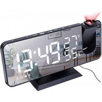 Projection Alarm Clock for Bedroom Ceiling Digital Radio Alarm Clock with USB Phone Charger Dual Alarm Clock with 2 Alarm Sounds 4 Dimmer 180° Rotable 7.3" Large LED Screen Alarm Clock Black+White - B55IUM5VP