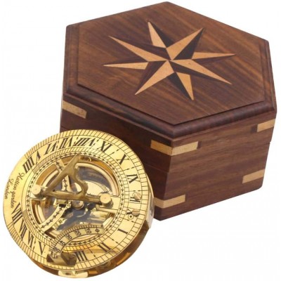 Roorkee Instruments Antique Nautical Vintage Directional Magnetic Sundial Clock Pocket Compass Quote Engraved Baptism Gifts with Wooden Case for Loved Ones Father Love 3" "Hatton Garden London 1898" - BI9GNM8DS