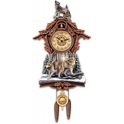 The Bradford Exchange Silent Encounter Sculpted Wolves Cuckoo Clock from - BSF6PPHCC