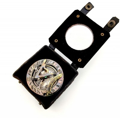 US HANDICRAFTS Nautical Brass Handmade Brass Sundial Compass Beautiful Gift Item with Leather Box. - BS2AX7ADF