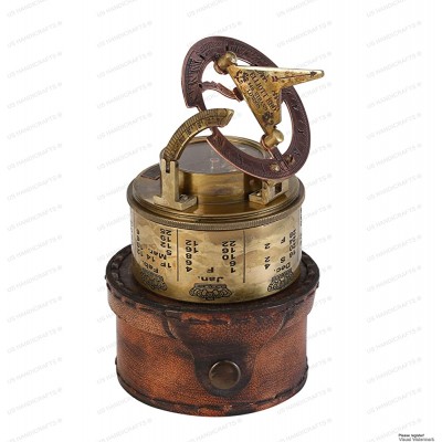 Vintage Compass NAVIGATIONAL Instrument Marine Sundial Compass with Leather Case & Calendar…. - BXQBA0VBN