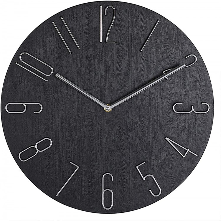 12 Inch Wall Clock Silent Non Ticking Quality Quartz Battery Operated Round Easy to Read Modern Simple Style Decor Clock for Home Bedroom Kitchen Living Room Office School - BYMSIBP6Q
