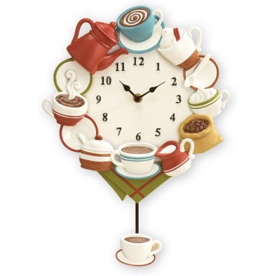 Collections Etc Coffee Cup Pendulum Wall Clock Kitchen Decor - BQ5JMPSSE
