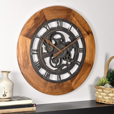 FirsTime & Co. Wood Gear Wall Clock 19" Aged Brown - B9CEA1H3G