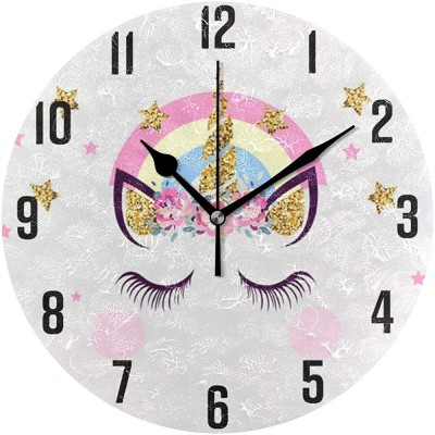 FULUHUAPIN Pink Unicorn Bathroom Kitchen Wall Clock for Girl Boy Non Ticking Quiet Easy to Read for Bedroom Decor 9.5 Inch Round Clock 2031712 - BTX6TO9LQ