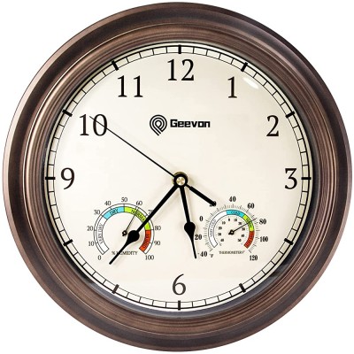 GEEVON Wall Clock Non Ticking 12 in with Hygrometer and Thermometer Combo,Battery Operated Quartz Decorative Large Digital Wall Clocks for Home,Living Room,Office,Classroom,Kitchen,Bedroom Decor - B7QJLTMS0