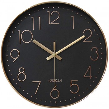 HZDHCLH 12 inch Black Wall Clocks Battery Operated Small Silent Non Ticking Wall Clock for Living Room Bedroom Kitchen Office Classroom DecorBlack Rose Gold - BZN946JP7