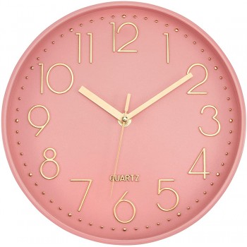 Lumuasky Modern Wall Clock Silent Non-Ticking Battery Operated Decorative Clock for Living Room Bedrooms Office Kitchen Pink Gold 10 inch - BP6PMB9IS