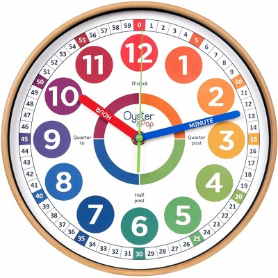 Oyster&Pop Learning Clock for Kids Telling Time Teaching Clock Kids Wall Clocks for Bedrooms Kids Room Wall Decor Silent Analog Kids Clock for Teaching Time Kids Learn to Tell Time Easily - B64CQBFSF