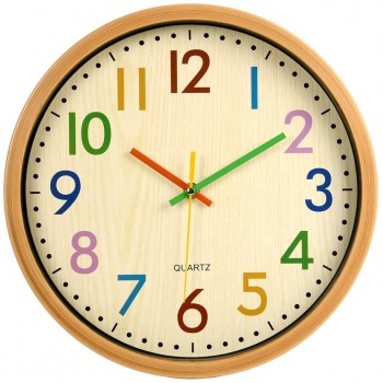 VREAONE Silent Kids Wall Clock,12 Inch Non Ticking Quartz Battery Operated Colorful Decorative Clock for Children Nursery Room Bedroom School Classroom 12 inch - BLPVV73NG