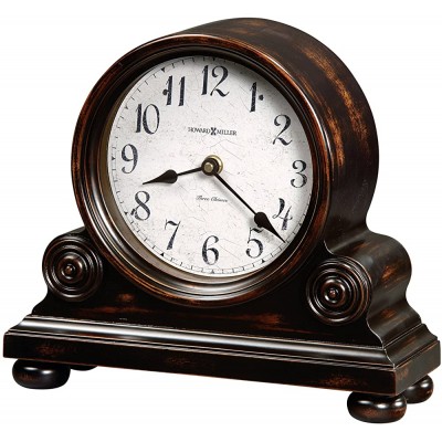 Howard Miller Murray Mantel Clock 635-150 – Vintage Worn Balck Finish with Brown Undertones Applied Rosettes & Bun Quartz Triple-Chime Harmonic Movement - BBUHX0J4B