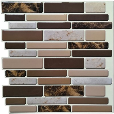 Art3d Kitchen Backsplash Peel and Stick 6-Pack of 12 inch x 12 inch Brown Marble - BE8DMKBCH