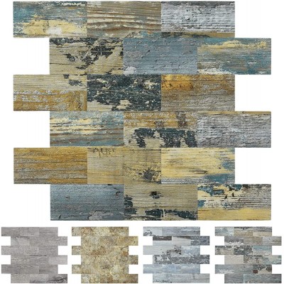 Art3d Peel and Stick Distressed Rustic Wood Panel 5-Pack of 13.5x11.4inches for Kitchen Backsplash Bathroom Decoration Fireplace and Stair Riser Decal Made of PVC Composite Laminate - BE5TD61DK