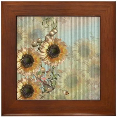 CafePress Country Sunflowers Framed Tile Framed Tile Decorative Tile Wall Hanging - BMBZ5X617