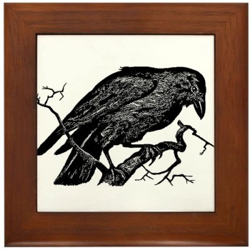 CafePress Vintage Raven in Tree Illustration Framed Tile Framed Tile Decorative Tile Wall Hanging - BCVBP35CL