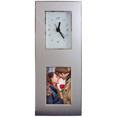 2" X 3" Photo Frame Aluminum Photo Frame Desk Clock Attractive Polished Aluminum Casing Analog Clock with Easy-to-Read Face - BVBZ2B2YT