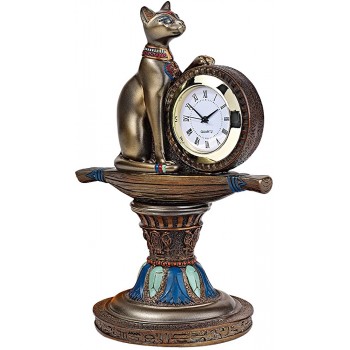 Design Toscano QL2095 Cat Goddess Bastet's Egyptian Desk Mantel Clock Statue 6 Inch Faux Bronze - BAT2MC83O