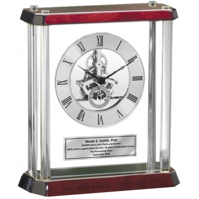 Engraved Gear Davinci Clock Glass Mantel Silver Engraved Plate Retirement Gift Birthday Employee Coworker Service Award Wedding Anniversary - BL9POXM6M