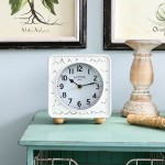 NIKKY HOME Vintage Metal Small Table Clock Silent Non-Ticking Classic Retro Distressed Desk Clock for Living Room Decor Shelf Chic Home Decor for Desktop Countertop White - BEM05XDIG