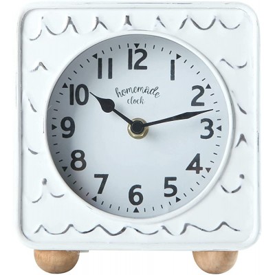 NIKKY HOME Vintage Metal Small Table Clock Silent Non-Ticking Classic Retro Distressed Desk Clock for Living Room Decor Shelf Chic Home Decor for Desktop Countertop White - BEM05XDIG