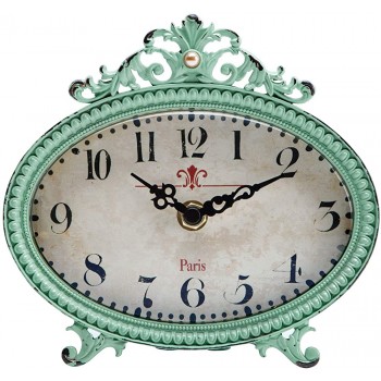 NIKKY HOME Vintage Table Clock French Turquoise Color Rococo Style Desk Clock Battery Operated Rustic Design Home Décor for Living Room Bedroom Bedside Desk Gift Clock Distressed Green - BIH3TNG3R
