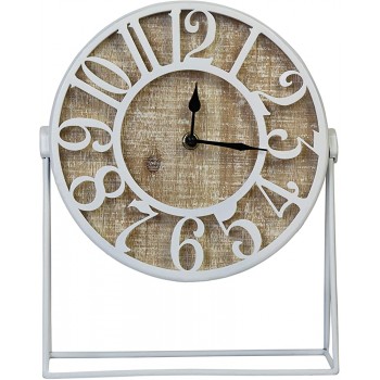 Stratton Home Decor Dominick Wood and Metal White Table Clock Small - BAR4F2HJF