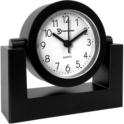 Timekeeper TK6851 Desktop Swivel Clock for Desk | Shelf | Tabletop Black Frame w White Face - BI88KMUJB