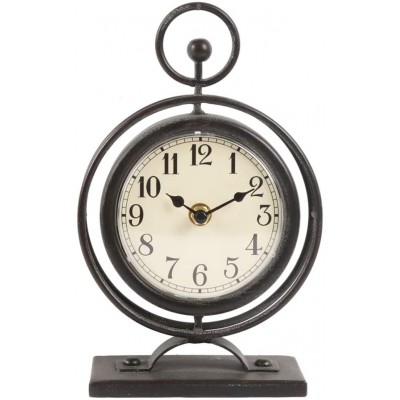 Vintage Metal Table Clock on Stand,Decorative Desk and Shelf Clock,Rustic Black Mantel Clock for Kitchen,Living Room 5.7" x 2.55" x 9.25" - BDAUP4ETN