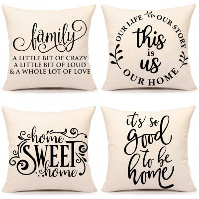 4TH Emotion Farmhouse Decoration Pillow Covers 18x18 Set of 4 Family Saying This is us Our Home Cushion Case for Sofa Couch Linen Porch Decor - BJ0LPH9F1