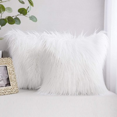 AerWo Fur Throw Pillows Fluffy Pillow Covers Set of 2 Faux Plush Cushion New Luxury Series Merino Style Decorative Pillows Case for Couch Bed Living Room Car Chair 18" x 18" Off-White - BZ5SO78KJ