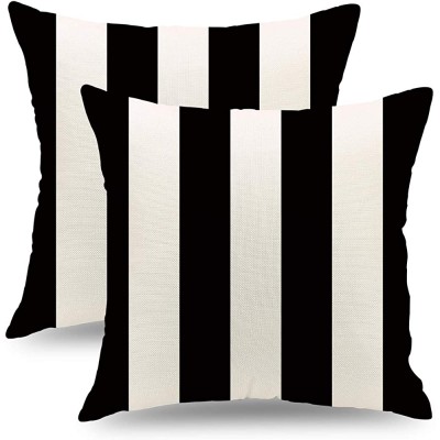 Alonar Outdoor Black and White Pillow Covers 18 x 18 Inches Black Stripe Decorative Throw Pillow Covers Set of 2 Modern Farmhouse Cushion Case Home Decor for Living Room Patio Couch Chair Black - BVRY04LON