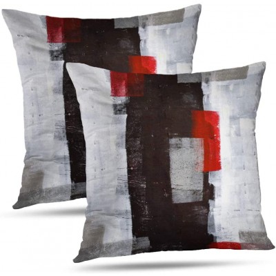 Alricc Red and Grey Abstract Art Pillow Cover Modern Black White Wall Decorative Throw Pillows Cushion Cover for Bedroom Sofa Living Room 18 x 18 Inch Set of 2 - BFAD27BDC