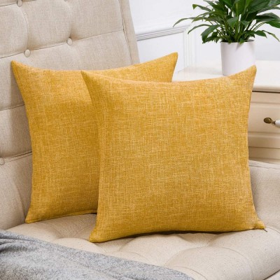 Anickal Set of 2 Mustard Yellow Pillow Covers Rustic Linen Decorative Square Throw Pillow Covers 18x18 Inch for Sofa Couch Decoration - BTKR3Z6PP