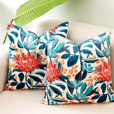 Decorative Pillow Covers Room Decor Teal Velvet Soft 18x18 Inches Pillow Covers Set of 2 Floral and Solid Accent Pillow Cushion Case for Couch Bed Sofa - BPSS8W8X0
