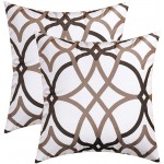 H.VERSAILTEX Original Velvet Cushion Covers 18x18 Throw Pillow Covers for Living Room Set of 2 Luxury Solid Modern Decorative Pillows for Chair Sofa Couch Bed Taupe and Brown Geo Pattern - BGN3P80DO