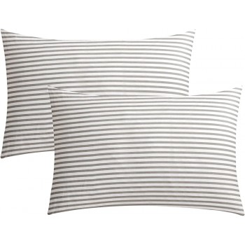 JELLYMONI 100% Natural Cotton Striped Standard Pillowcases Set 2 Pack White and Grey Stripes Pattern Printed Pillow Covers with Envelope ClosurePillows are not Included - BQU907D4K