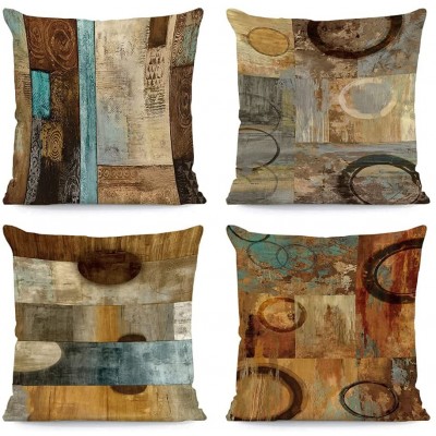 LHAIFA Brown Decorative Throw Pillow Covers 18x18 Set of 4 Teal Pillow Cover Modern Geometry Abstract Art Decorative Pillows for Living Room Bedroom Sofa Couch Outdoor Pillow Covers - B25T595CH