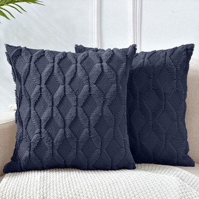 LHKIS Throw Pillow Covers 20x20 Navy Decorative Boho Pillow Case Cushion Cover with Velvet Luxury Soft Plush Short Wool for Couch Sofa Bedroom Car Set of 2 - BGFMXDA2F