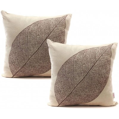 Luxbon Set of 2Pcs Rustic Farmhouse Leaves Decor Linen Throw Pillow Cases Sofa Couch Chair Decorative Cushion Covers 18"x18" 45x45cm Insert Not Included - B9QQZNGEH