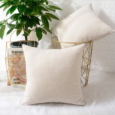 MERNETTE Pack of 2 Decorative Square Throw Pillow Cover Cushion Covers Pillowcase Home Decor Decorations for Sofa Couch Bed Chair 18x18 Inch 45x45 cm Cream - BI6H24AK0