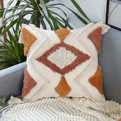 Merrycolor Boho Throw Pillow Covers 18x18 Decorative Pillow Covers with Tassels Woven Tufted Bohemian Pillow Covers for Couch Sofa Bedroom Living Room Orange - B5XUN72YJ