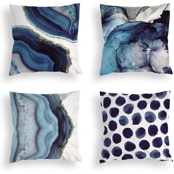 OATHENE Set of 4 Decorative Throw Pillow Covers,Navy Blue Marble Dots Sea Texture Linen Cushion Sofa Bedroom Car,Home Decor,18 x 18 Inch.1367 - BN36UCYVP
