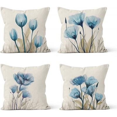 Throw Pillow Covers 18 x 18 Pack of 4，Spring Decorative Linen Cushion Covers for Livingroom Farmhouse Outdoor Modern Pillow Cases for Sofa Couch Chair Bed - BBPDS6F0G