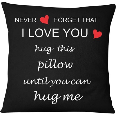 Two Sided Printing Lover Pillow Cover Couple Sweet Sayings Never Forget That I Love You Hug This Pillow Until You Can Hug Me Cotton Linen Square Decorative Cushion Waist Pillowcase Sofa 18"x 18" - BHFP70YJF