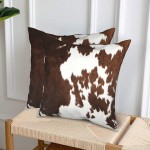 Western Cow Print Pillow Covers 2 Pcs Brown Cowhide Faux Fur Throw Pillow Cover 18x18 inch Rustic Decorative Soft Farm Animal Skin Pillow Case for Home Couch Bed Sofa Decor,Double Side Printed - BH8VIP3Y4