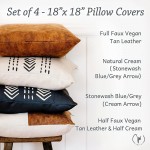 WILDIVORY Decorative Throw Pillow Covers for Couch Boho Pillow Covers 18x18 Set of 4 Modern Farmhouse Pillow Covers for Living Room Bed Boho Decor Boho Throw Pillows Faux Leather Pillow Covers - BNVLK0537